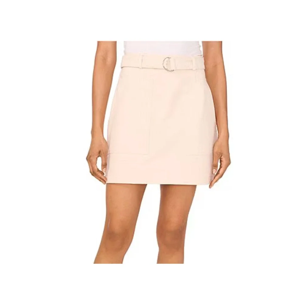 1. STATE Linen Blend Belted Mini Pencil Skirt White Swan Size 14